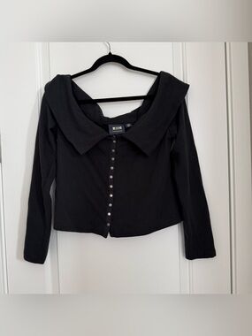 Maeve by Anthropologie off-the-shoulder ribbed snap-front top in black Size L